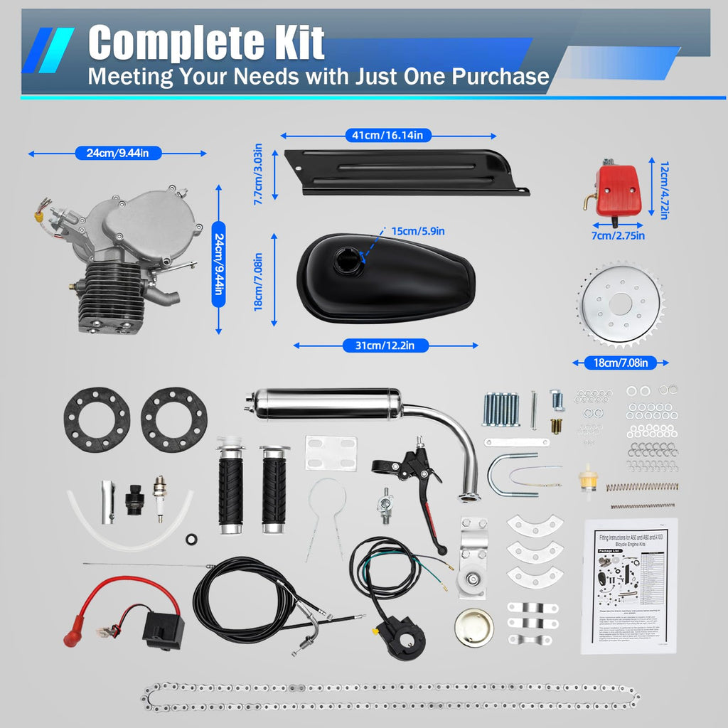 2-Stroke Bicycle Engine Motor Kit with CDI Ignition and 44-Tooth Sprocket U798