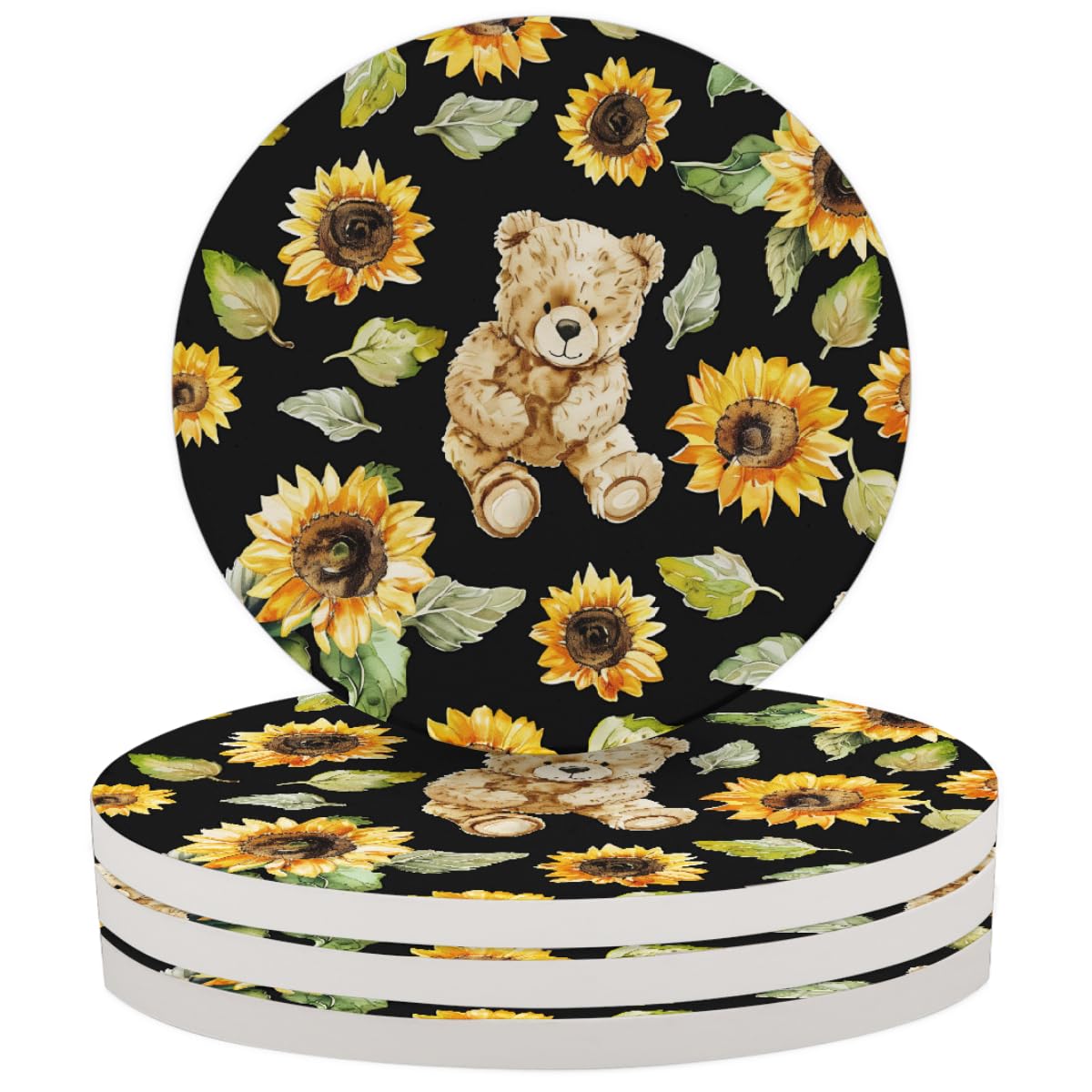 Round Absorbent Ceramic Coasters Set of 4 D724420