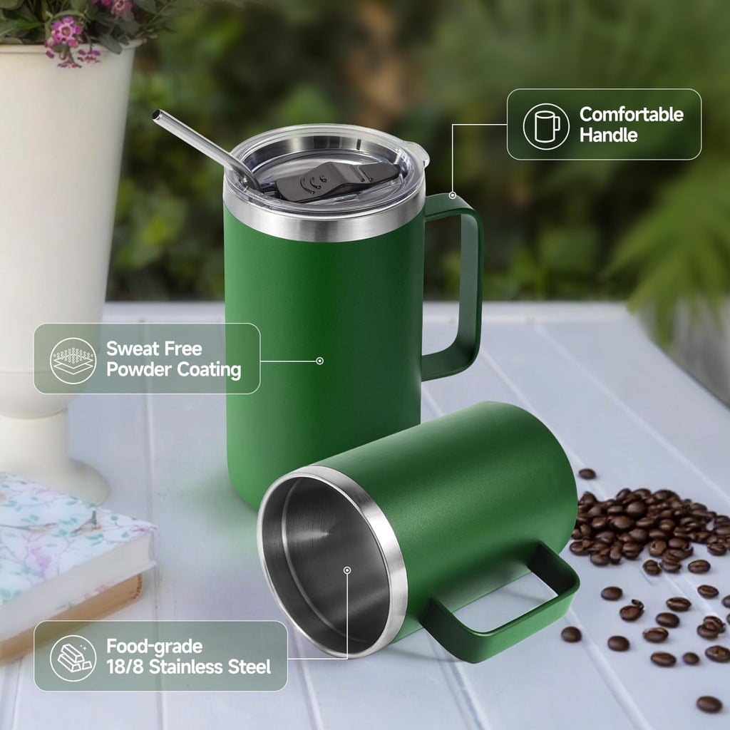 16oz Insulated Stainless Steel Coffee Mug with Lid and Straw I9069