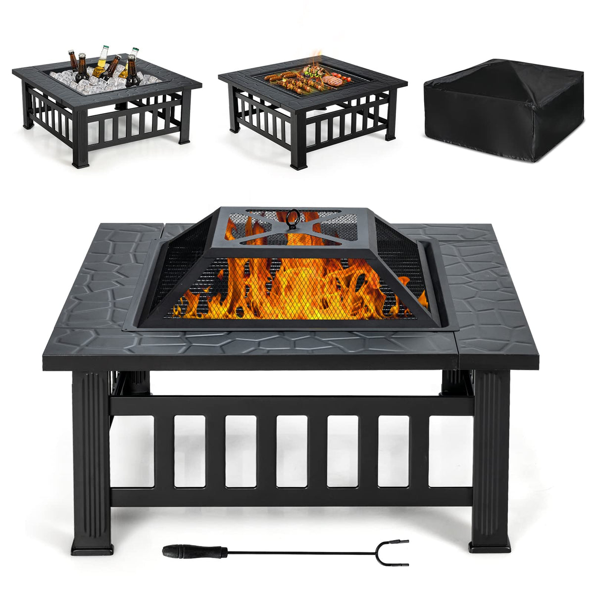 32 Inch Square Steel Wood Burning Fire Pit X687