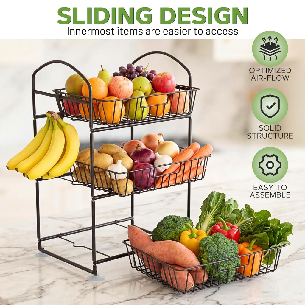 3 Tier Metal Fruit Basket with Banana Hangers P99559