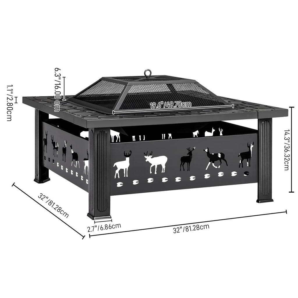 32 Inch Square Wood Burning Fire Pit Table I517