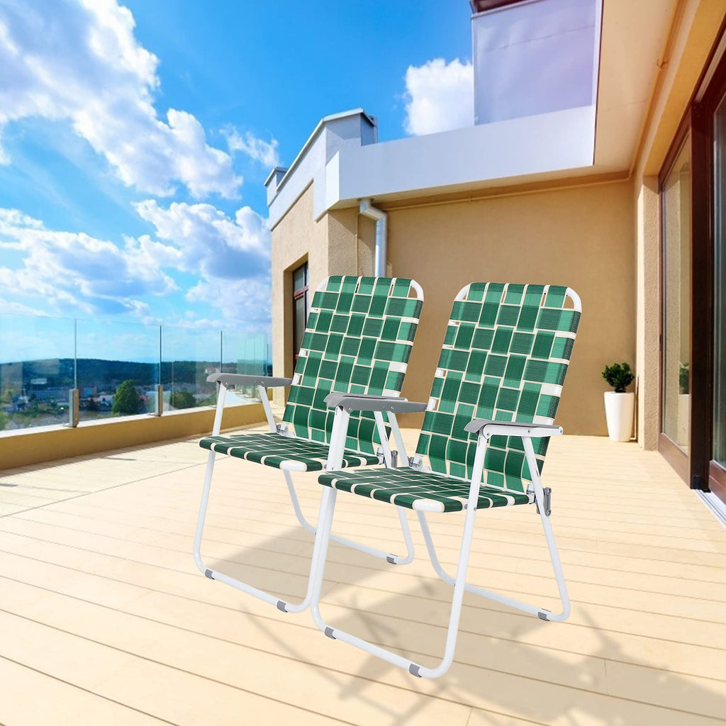 Dark Green Strip Set of 2 Folding Beach Chairs Y612808