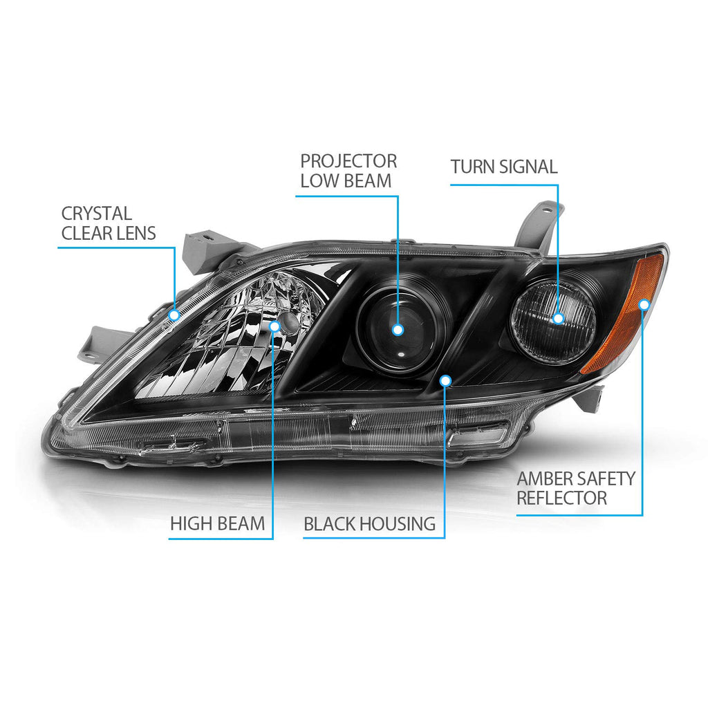 2007-2009 Toyota Camry Black Projector Headlight Assembly Pair V881