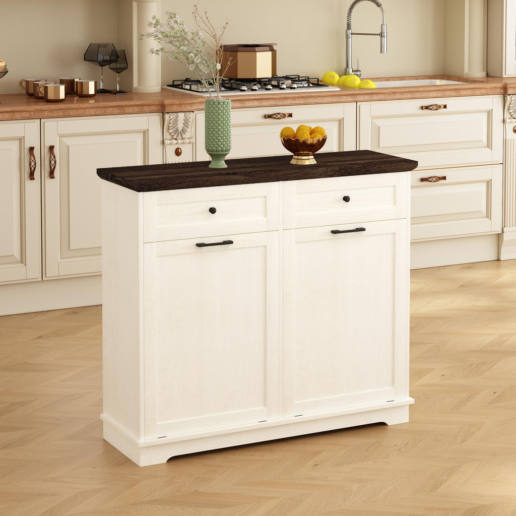 20 Gallon Double Tilt Out Wood Trash Can Cabinet with Drawer M400