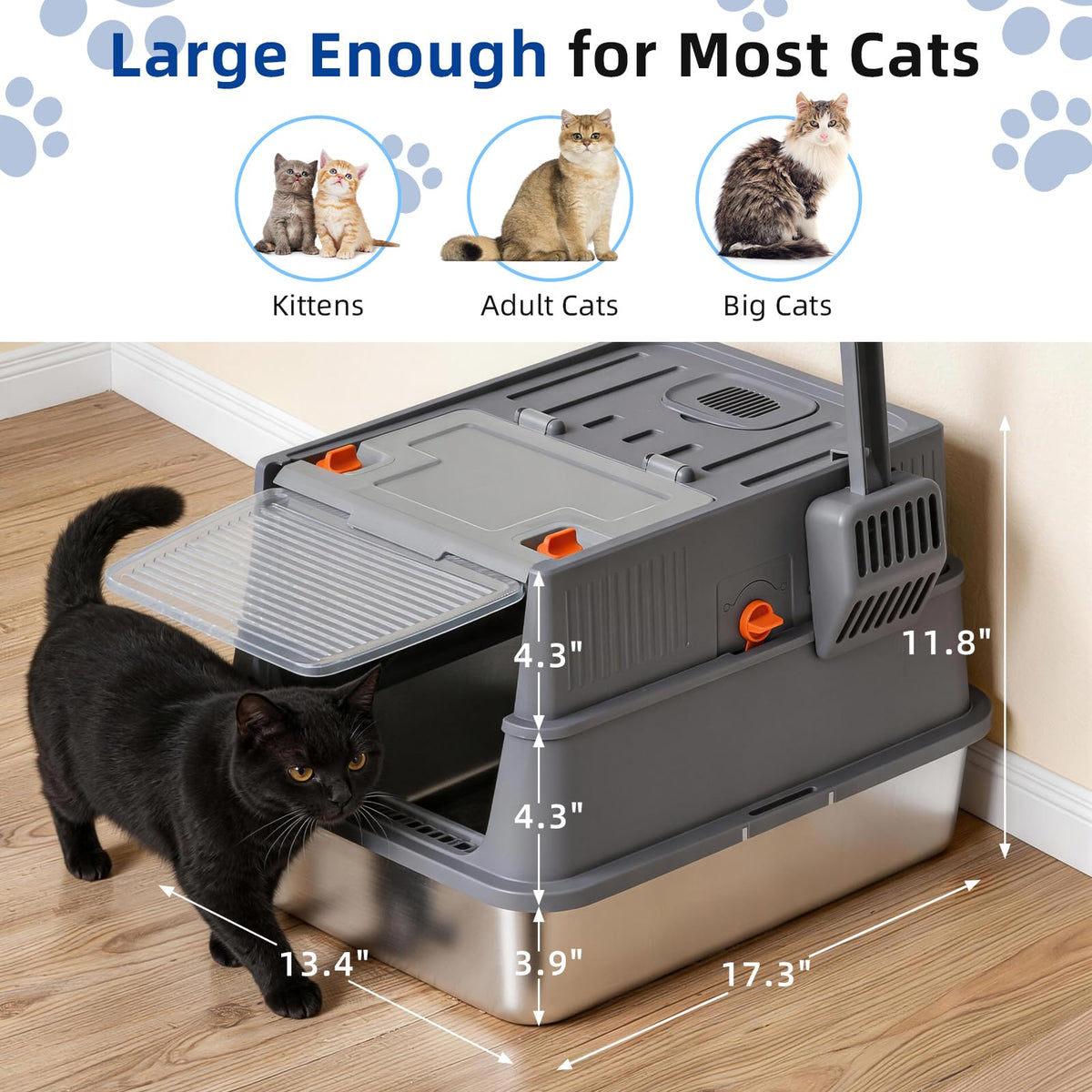 Stainless Steel Covered Cat Litter Box with High Sides H9234