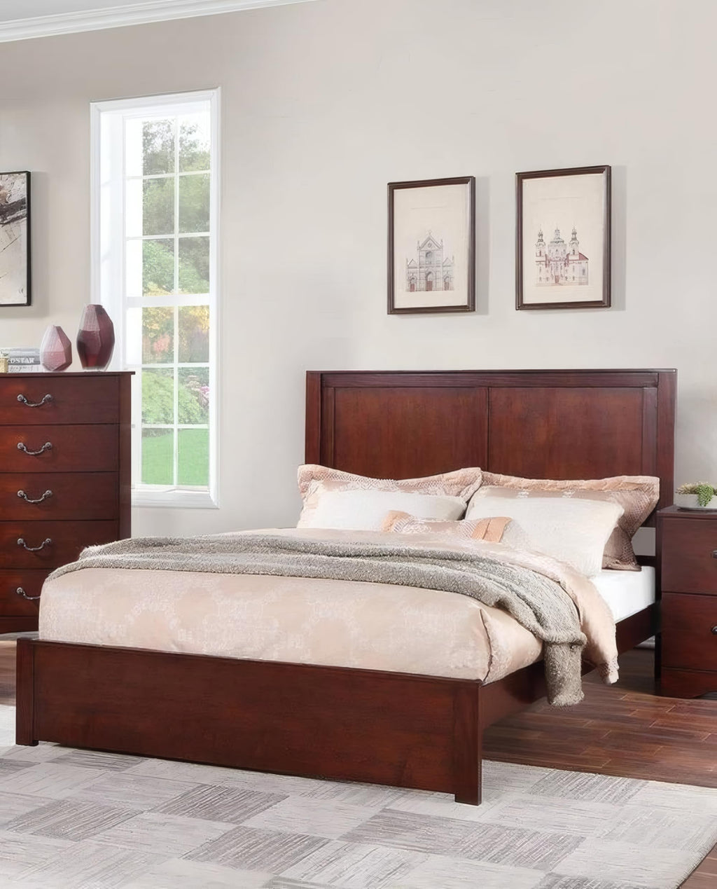 California King Bed Frame with Two Panel Headboard E9297