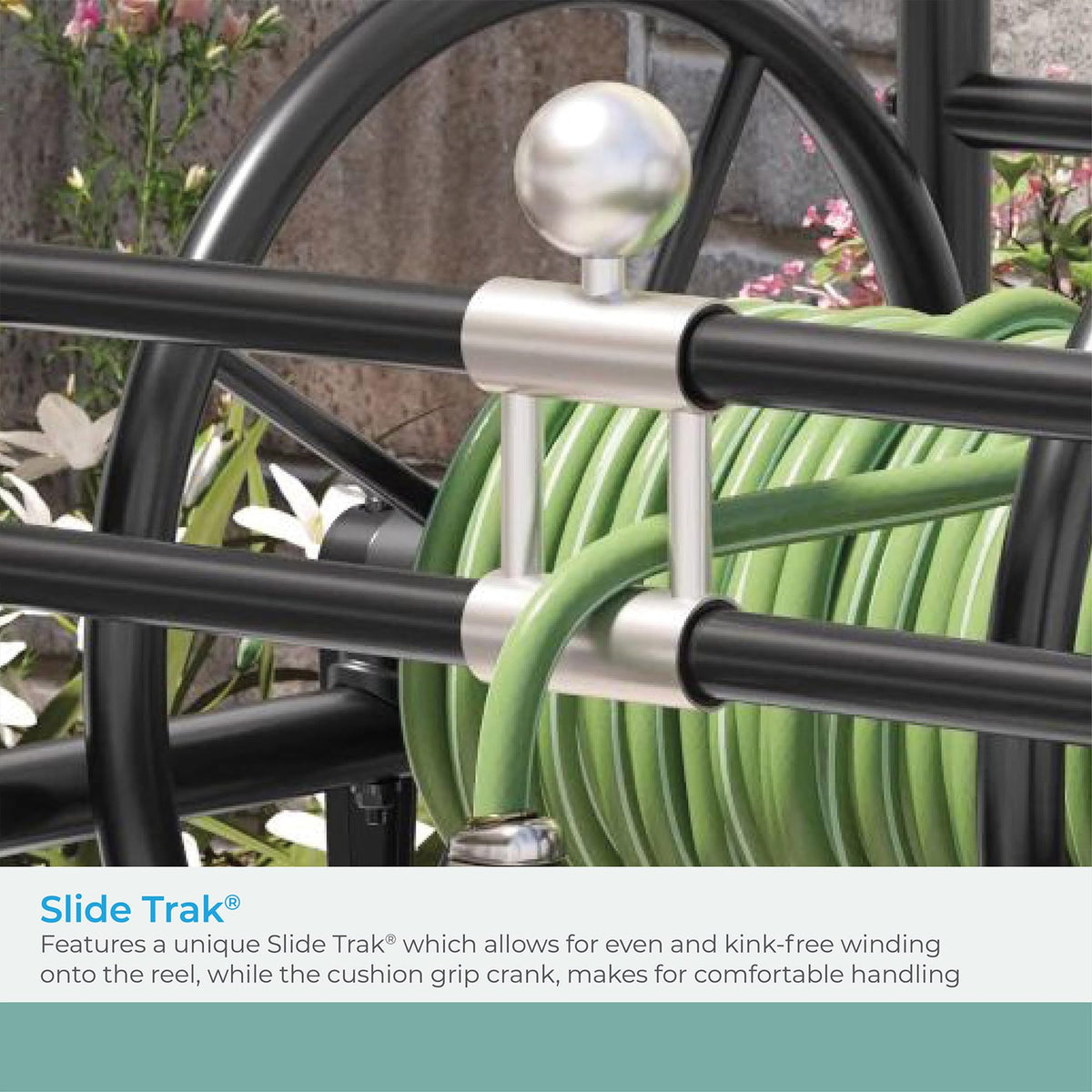 200' Steel Garden Hose Reel Cart with Flat-Free Rubber Tires R75338