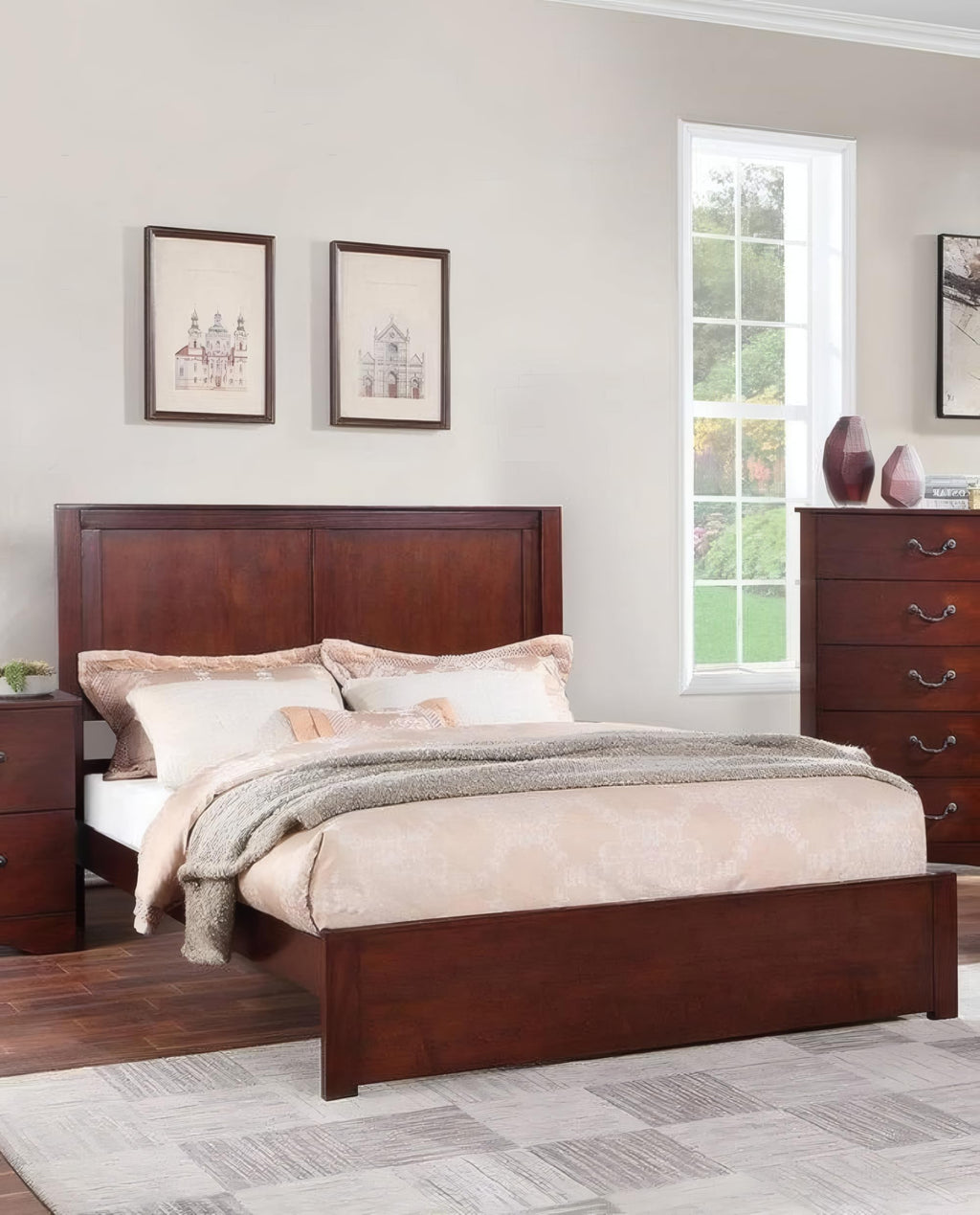 California King Bed Frame with Two Panel Headboard E9297