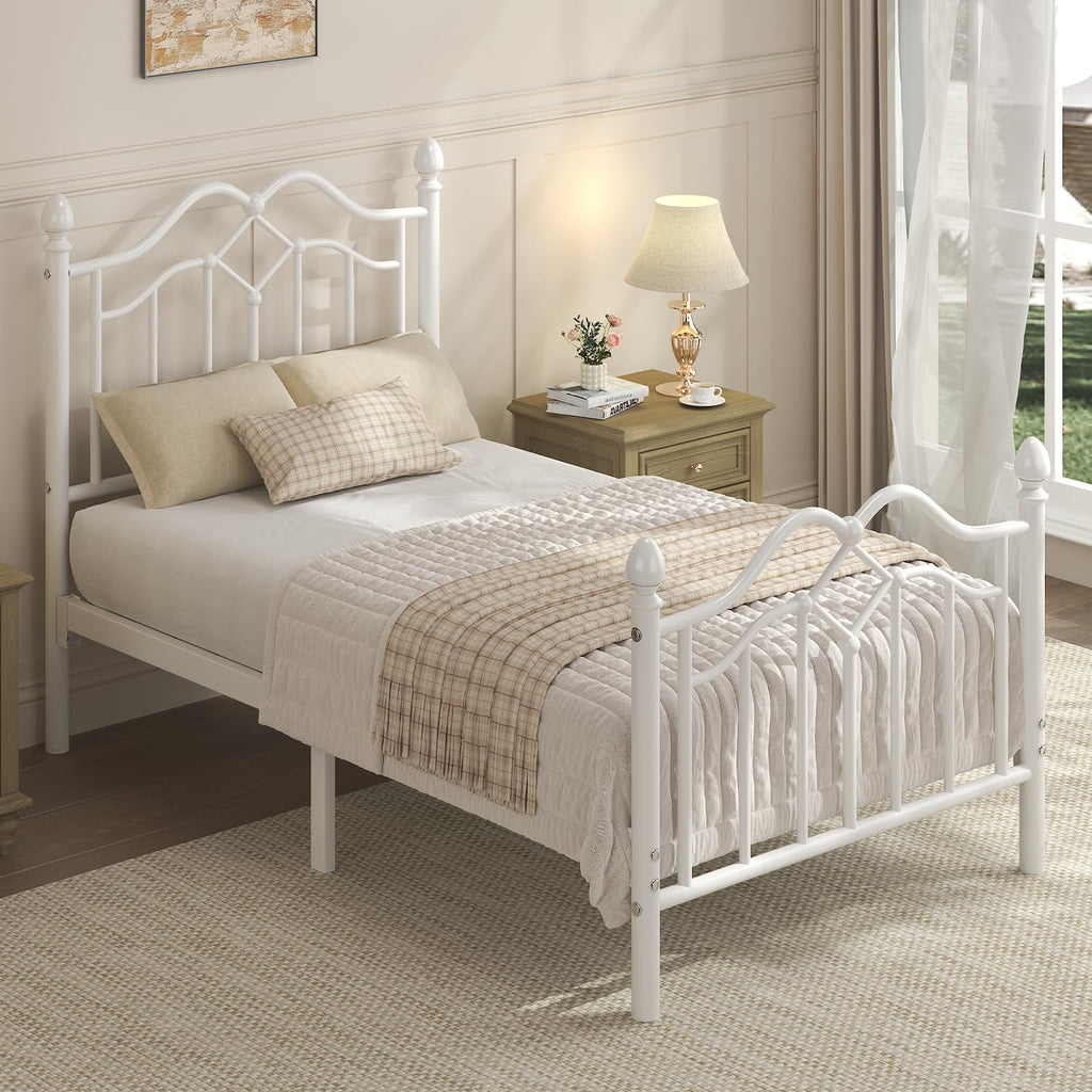 Twin Size Bed Frame with Victorian Headboard & Footboard E6291