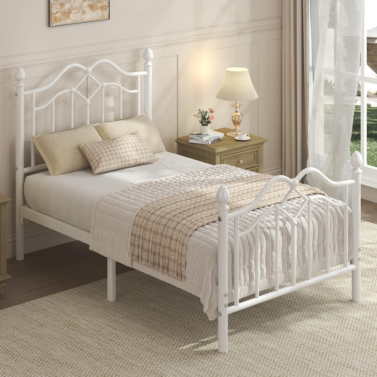 Twin Size Bed Frame with Victorian Headboard & Footboard E6291