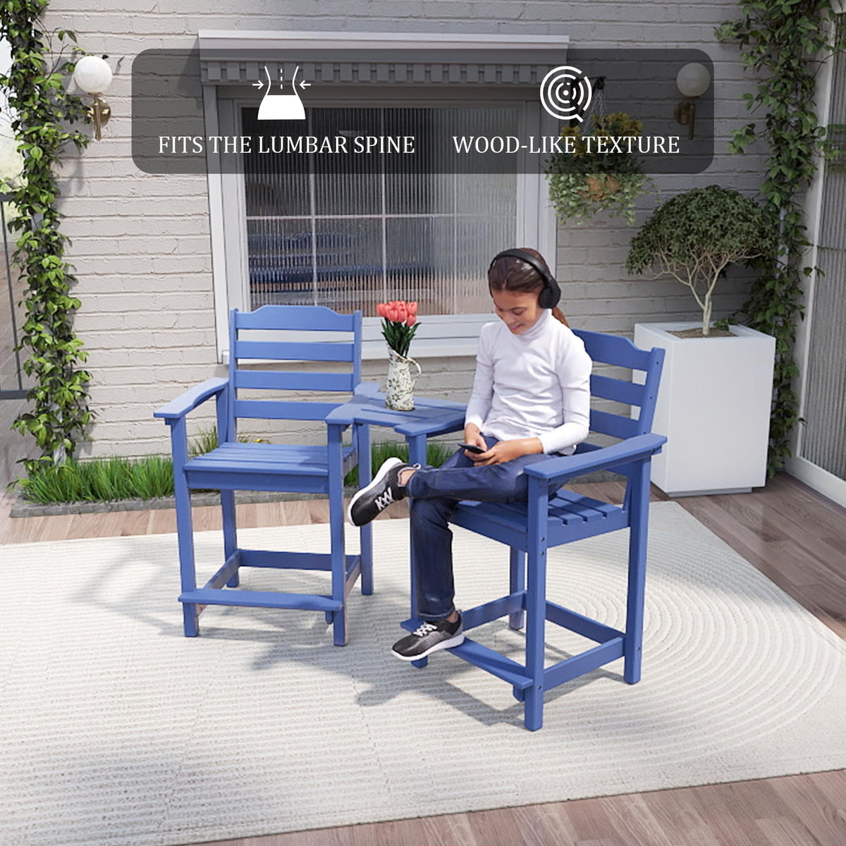 HDPE All-Weather Plastic Adirondack Chair Set of 2 Navy Blue I729754