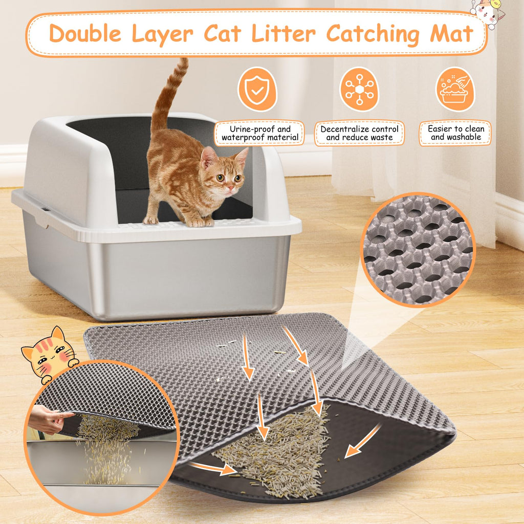 Stainless Steel Extra Large Enclosed Cat Litter Box with Lid and Mat I431