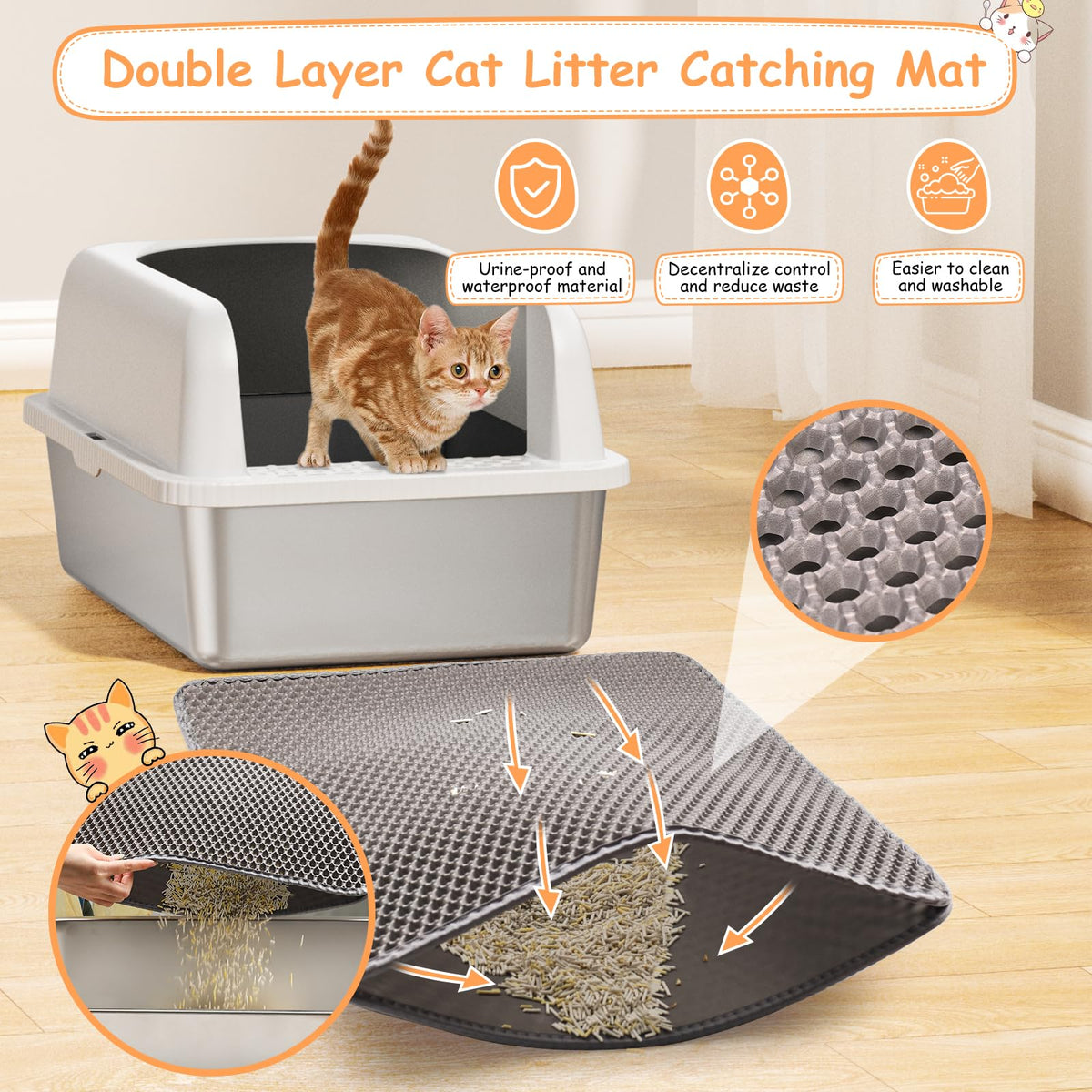 Stainless Steel Extra Large Enclosed Cat Litter Box with Lid and Mat I431