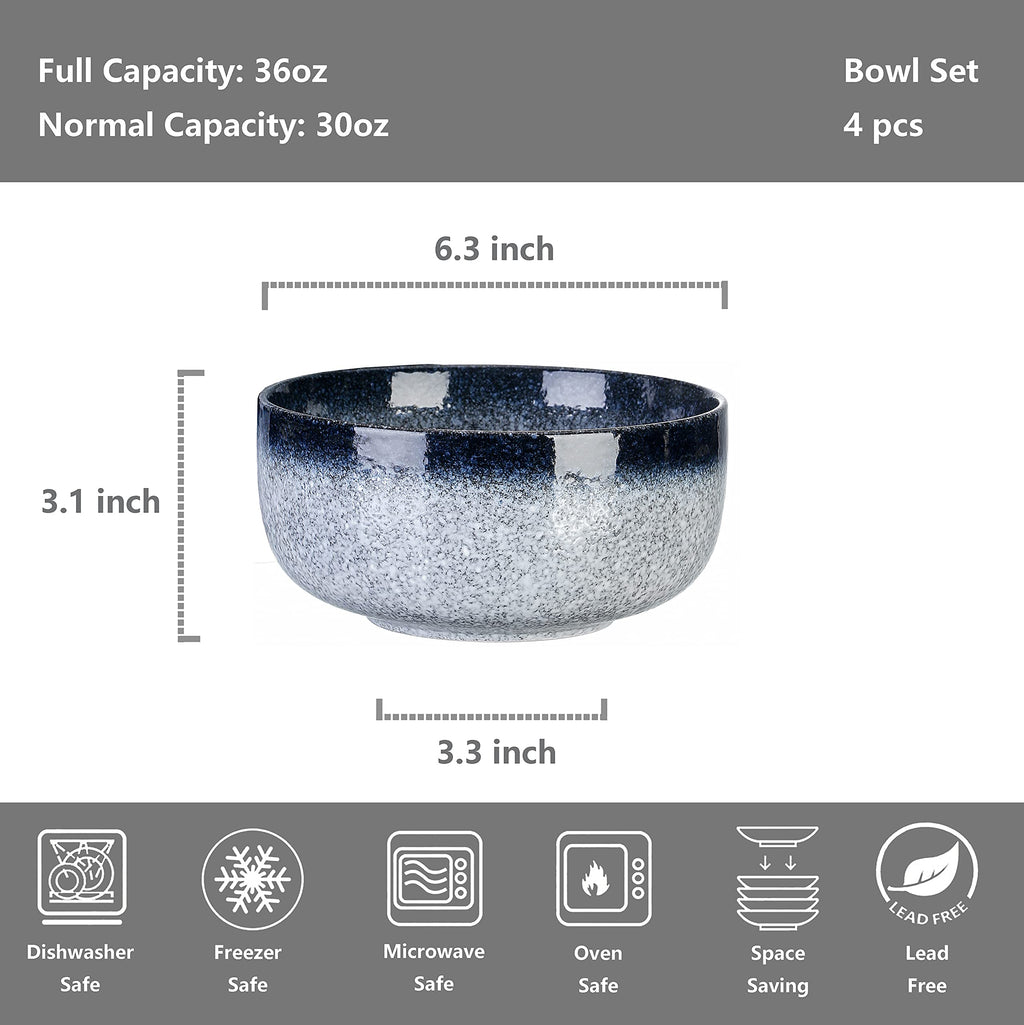 36 Ounce Ceramic Bowl Set of 4 Dark Blue I750