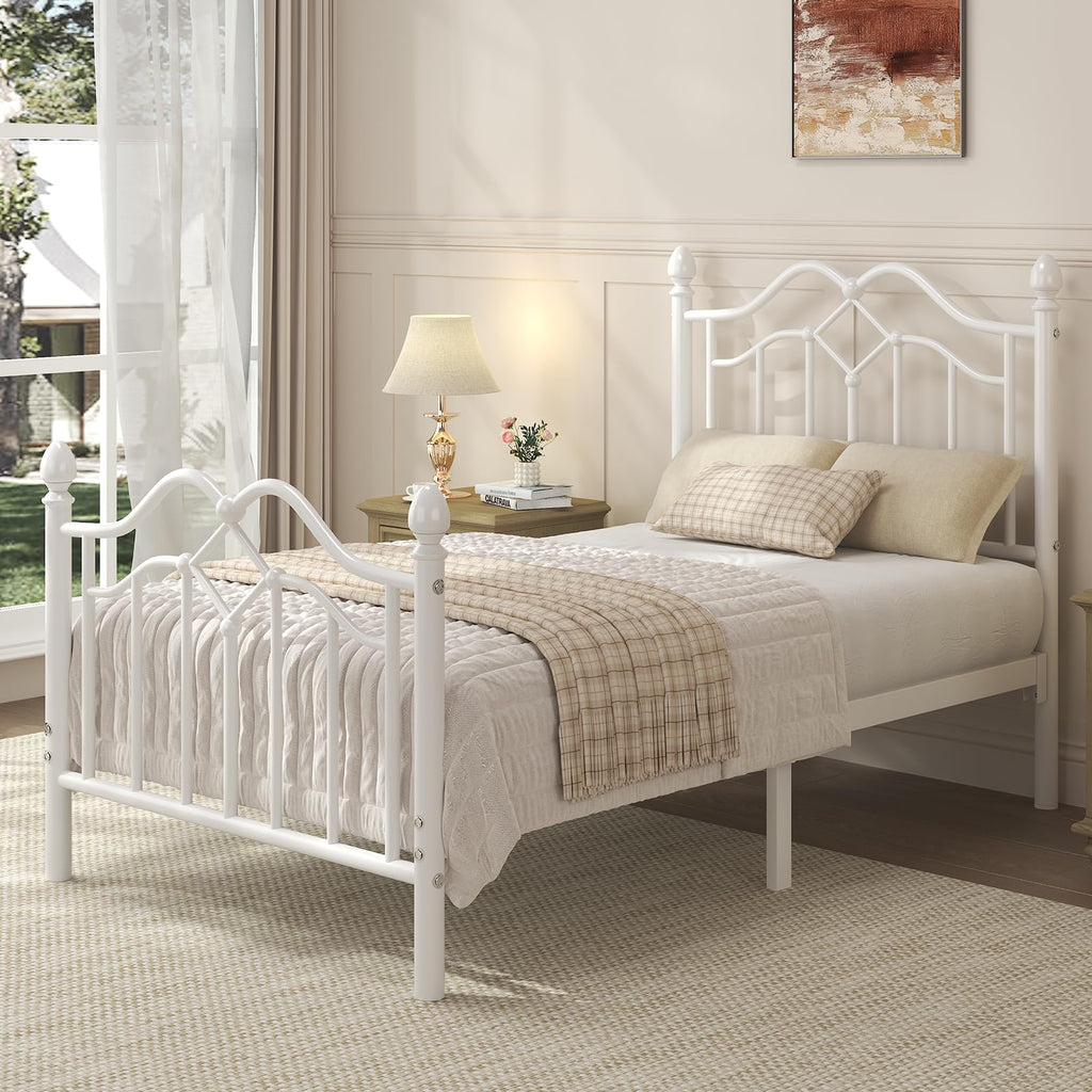 Twin Size Bed Frame with Victorian Headboard & Footboard E6291
