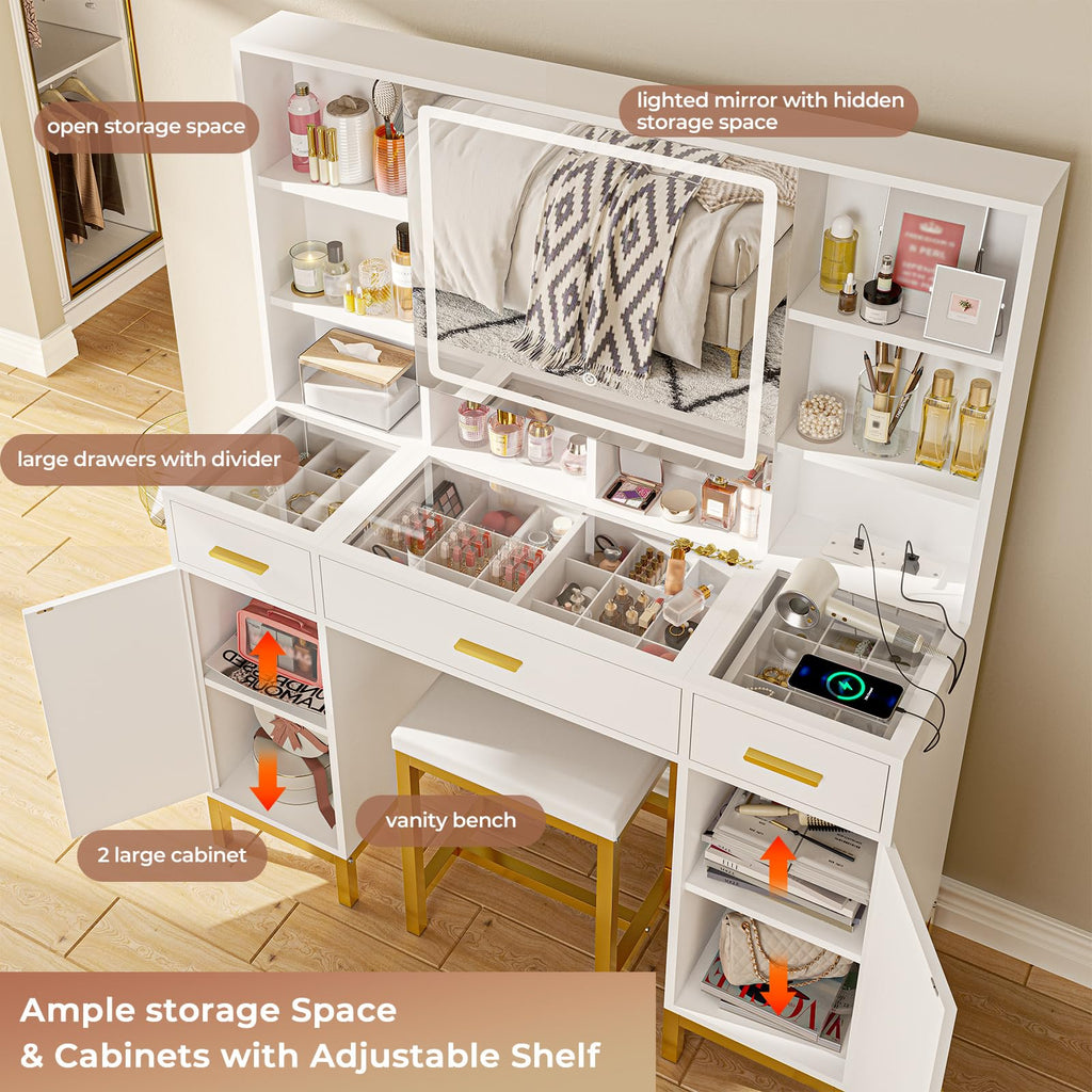 White Vanity Desk with Mirror and Lights I6313