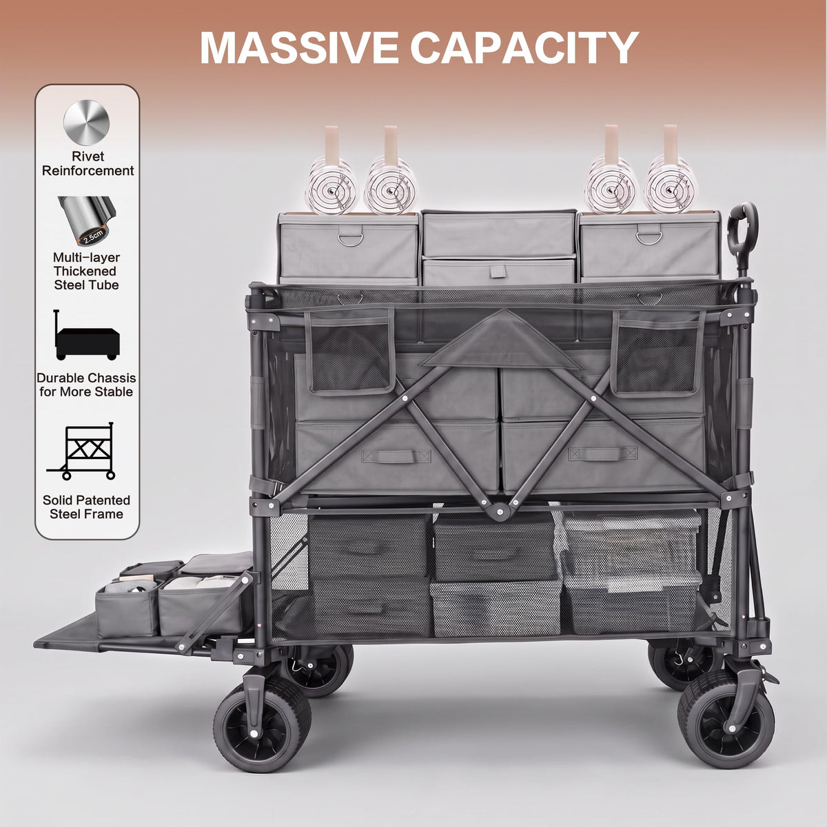 600L Foldable Collapsible Wagon Cart with Wheels K572675
