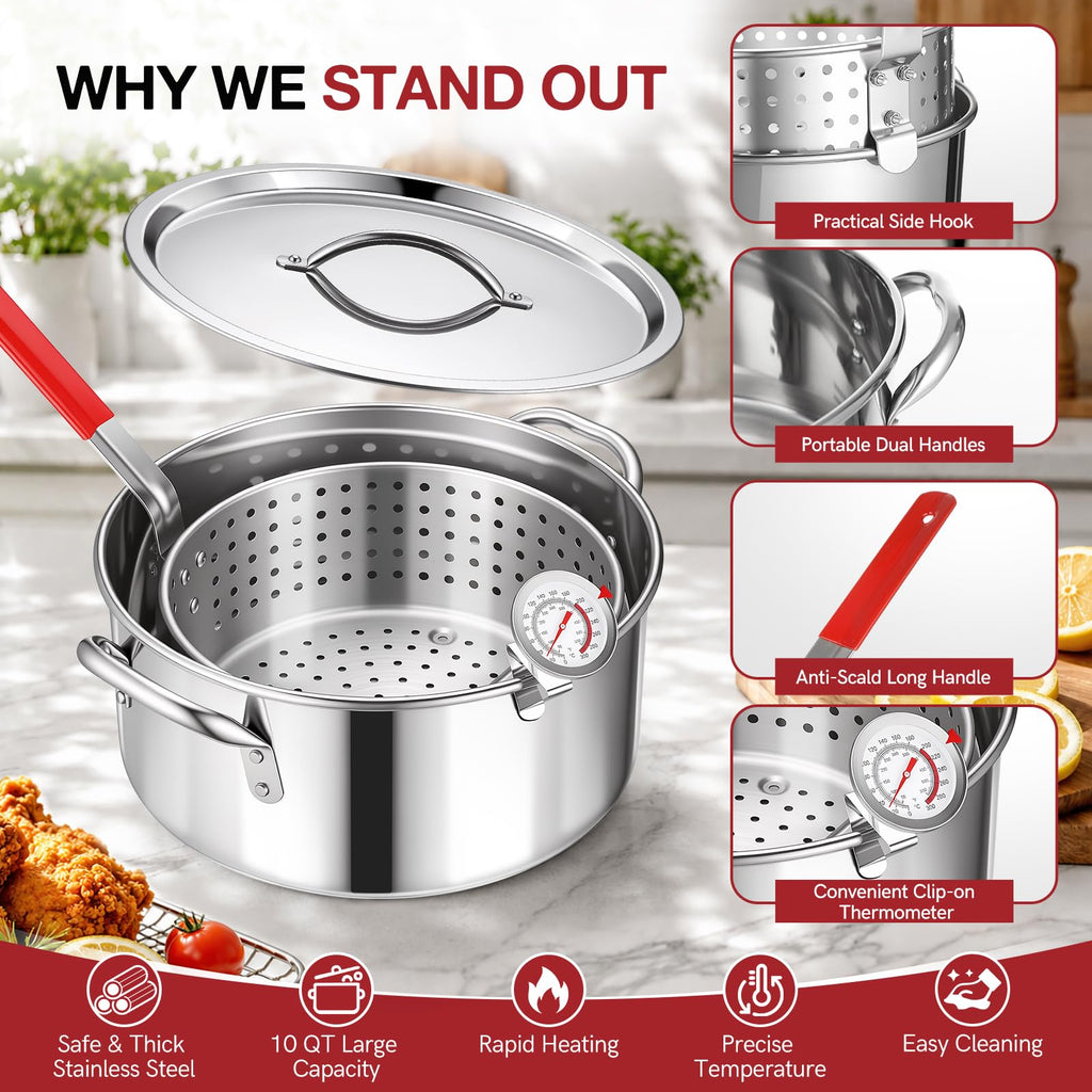 10 QT Stainless Steel Deep Fryer Pot with Basket P69271