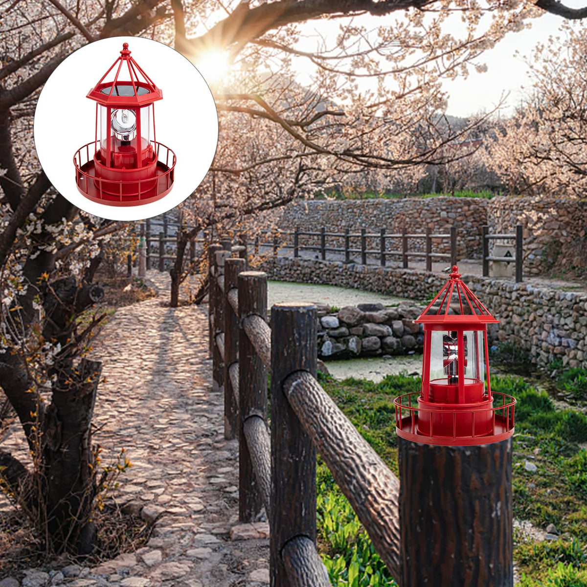 Solar Powered Lighthouse Iron Rotating Solar Light H4366