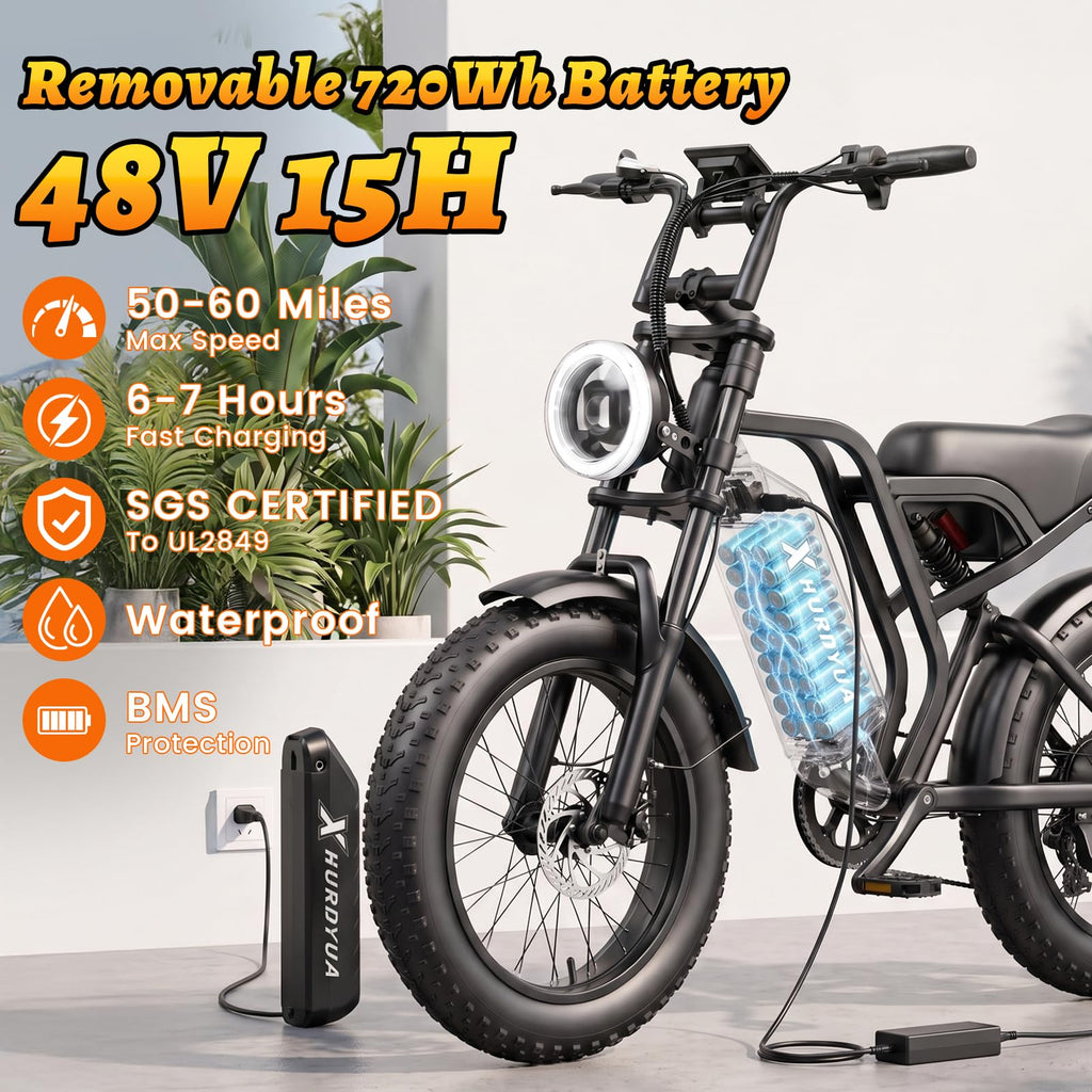 Electric Bike 1500W Peak Motor 48V 15.6Ah Removable Battery H4928
