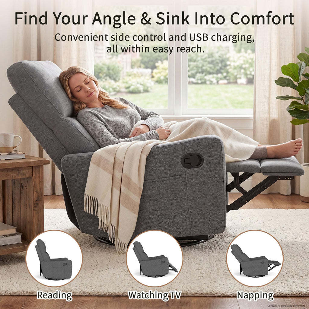 Gray Swivel Rocker Recliner Chair S580