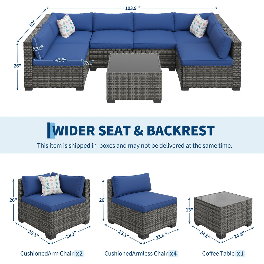 7-Piece Outdoor Rattan Sectional Sofa Set with Coffee Table L816104