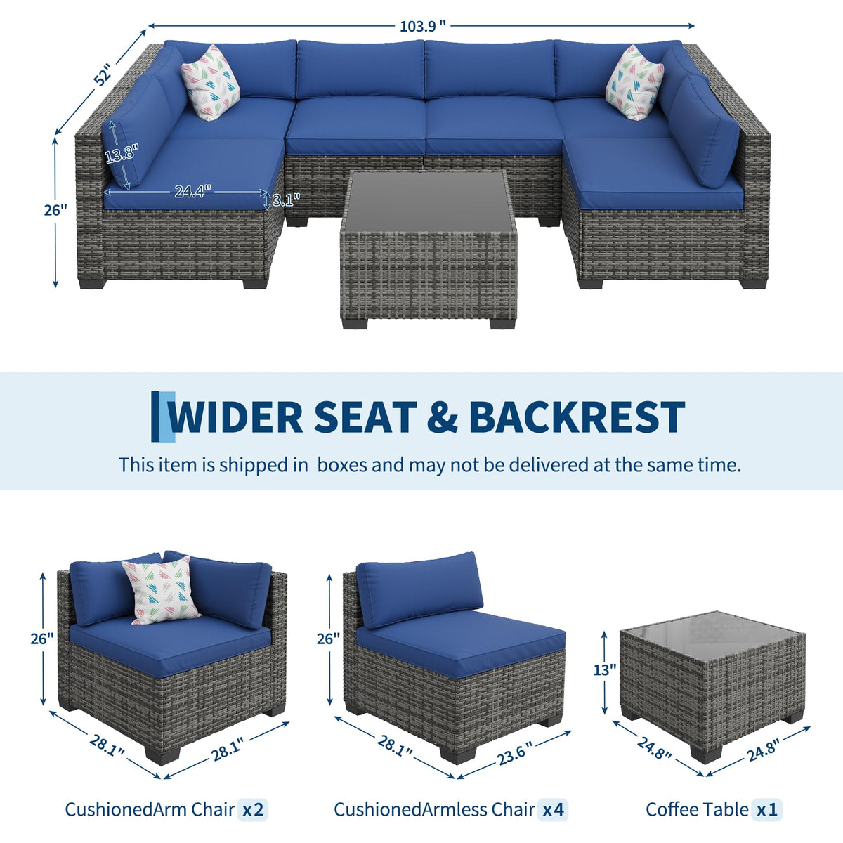 7-Piece Outdoor Rattan Sectional Sofa Set with Coffee Table L816104