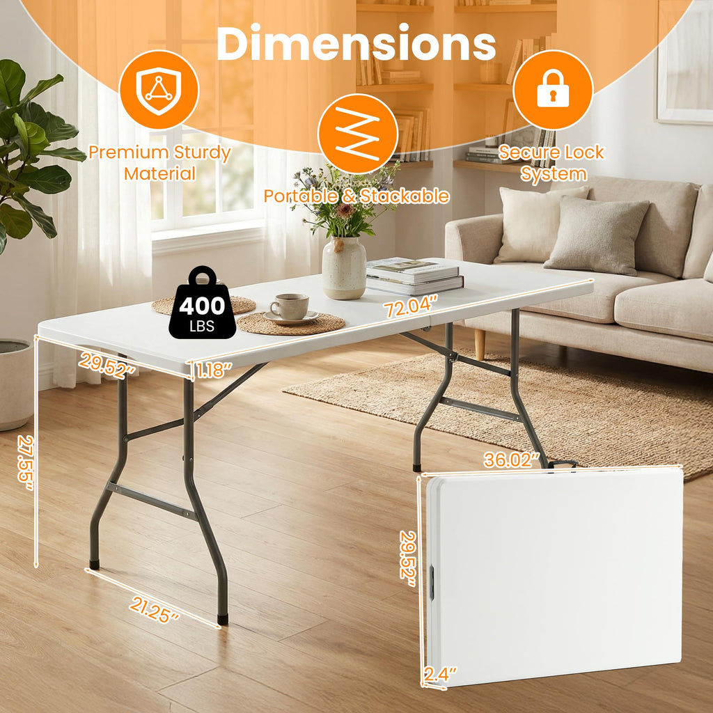 6FT White Portable Plastic Folding Table M106