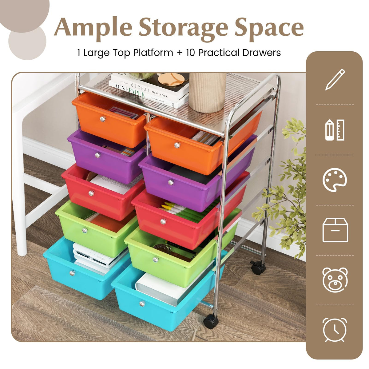 10 Drawer Rolling Storage Cart with Wheels V22920