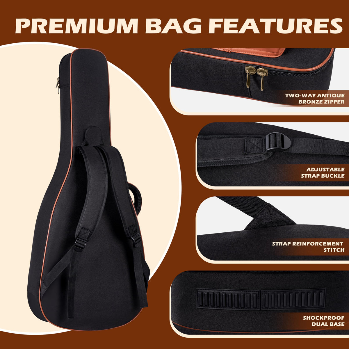 40/41/42" Waterproof PU Leather Acoustic Guitar Bag W588