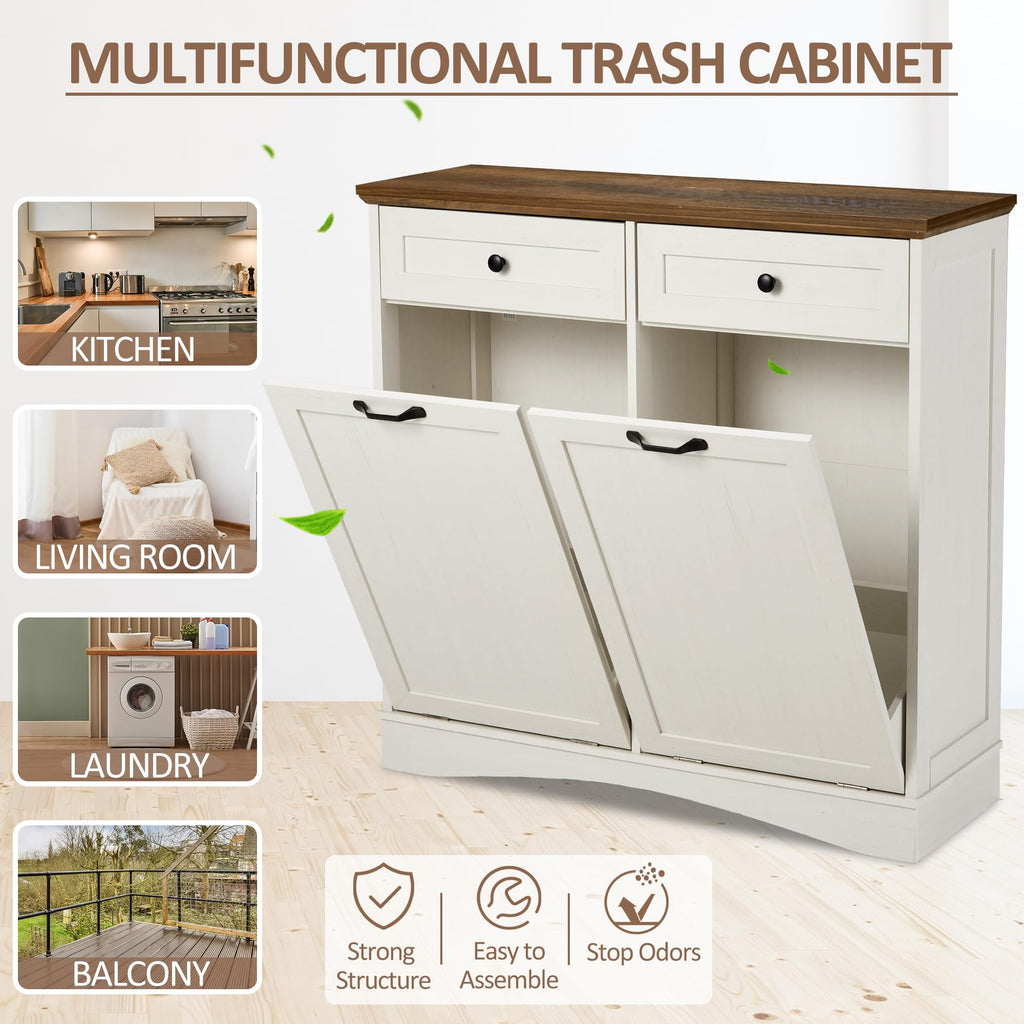 Antique White Tilt Out Trash Cabinet K57651