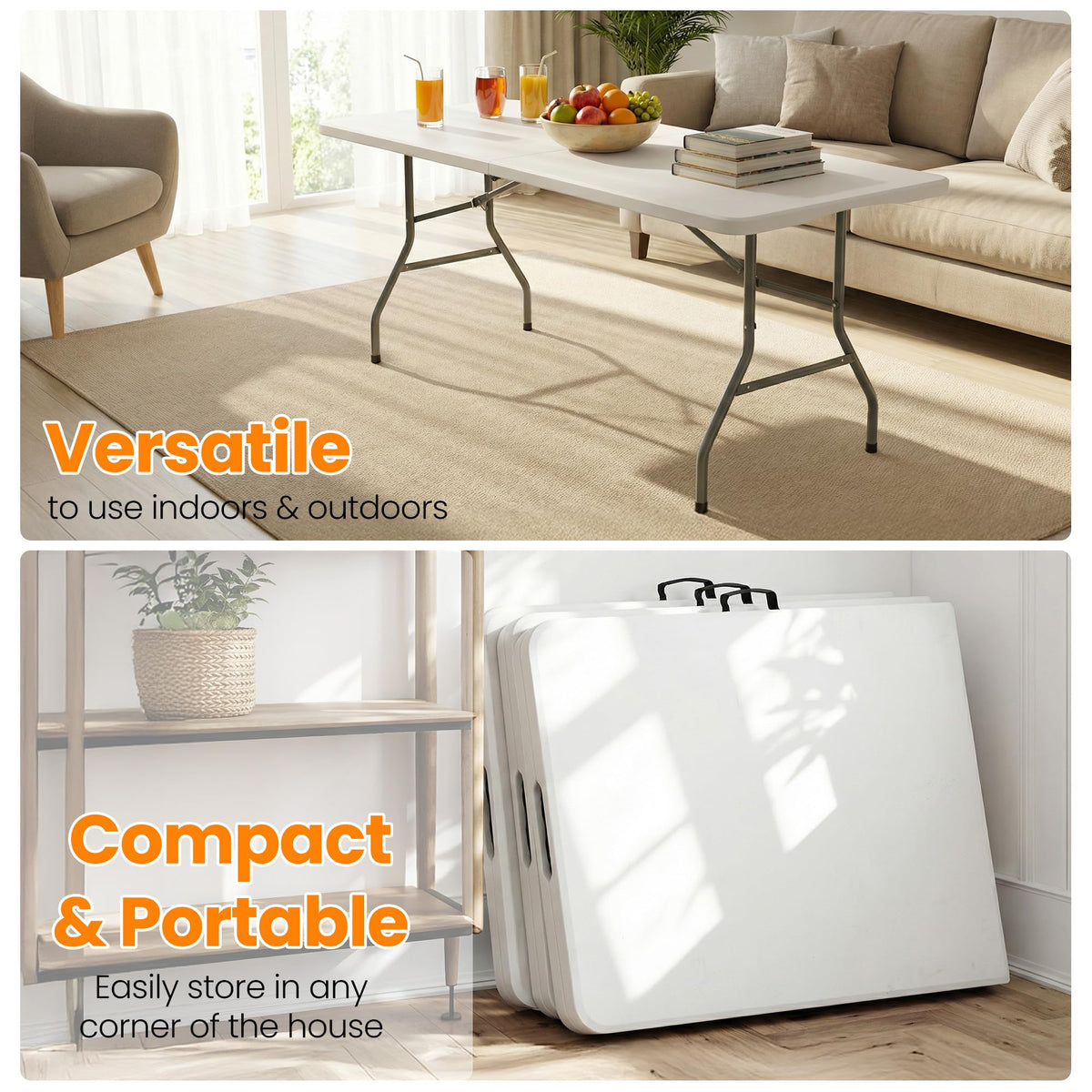 6FT White Portable Plastic Folding Table M106