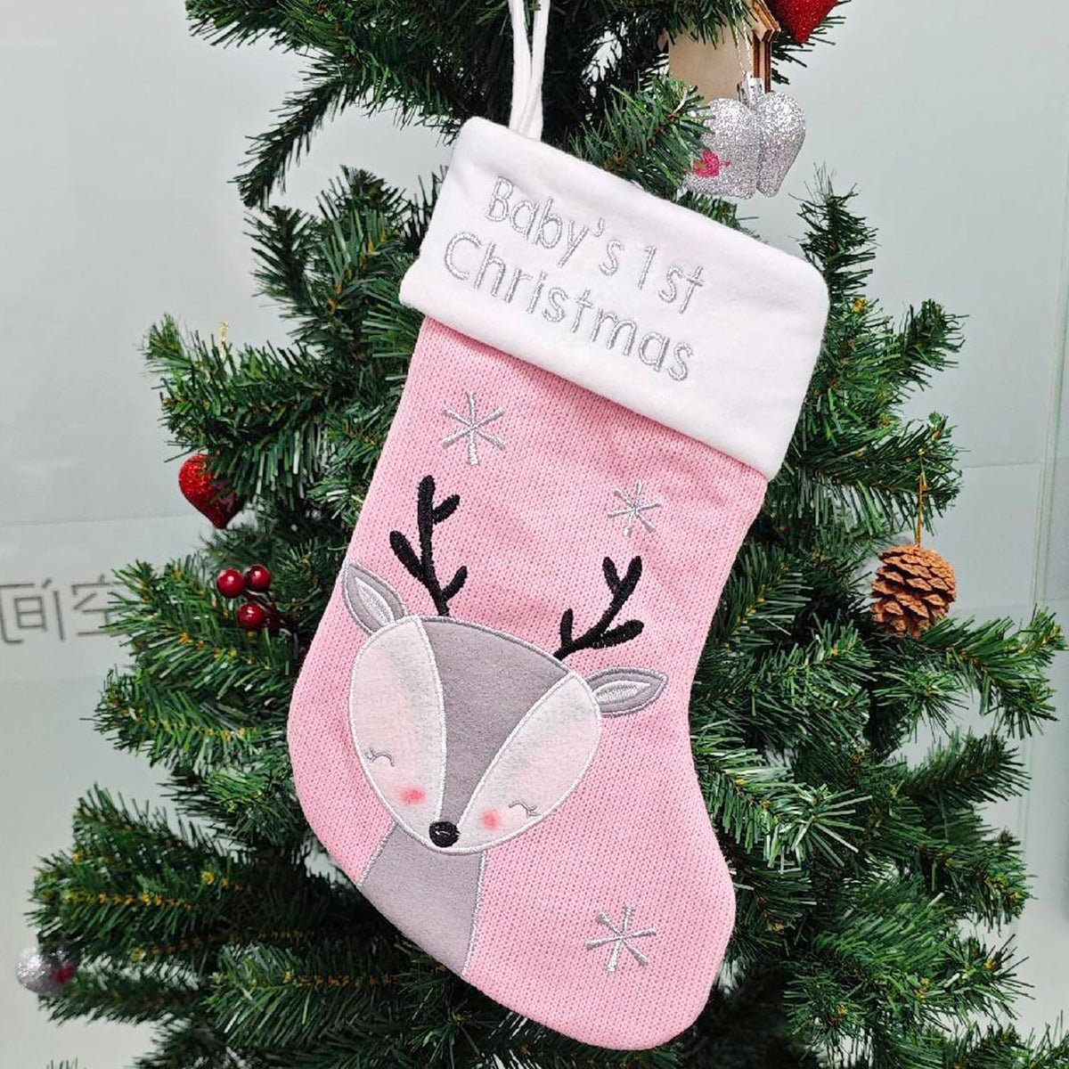 Pink Grey Christmas Stocking S38821