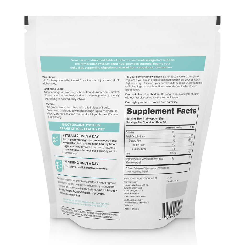 Organic Psyllium Whole Husk Fiber Supplement, Unflavored, 12 oz Y3775
