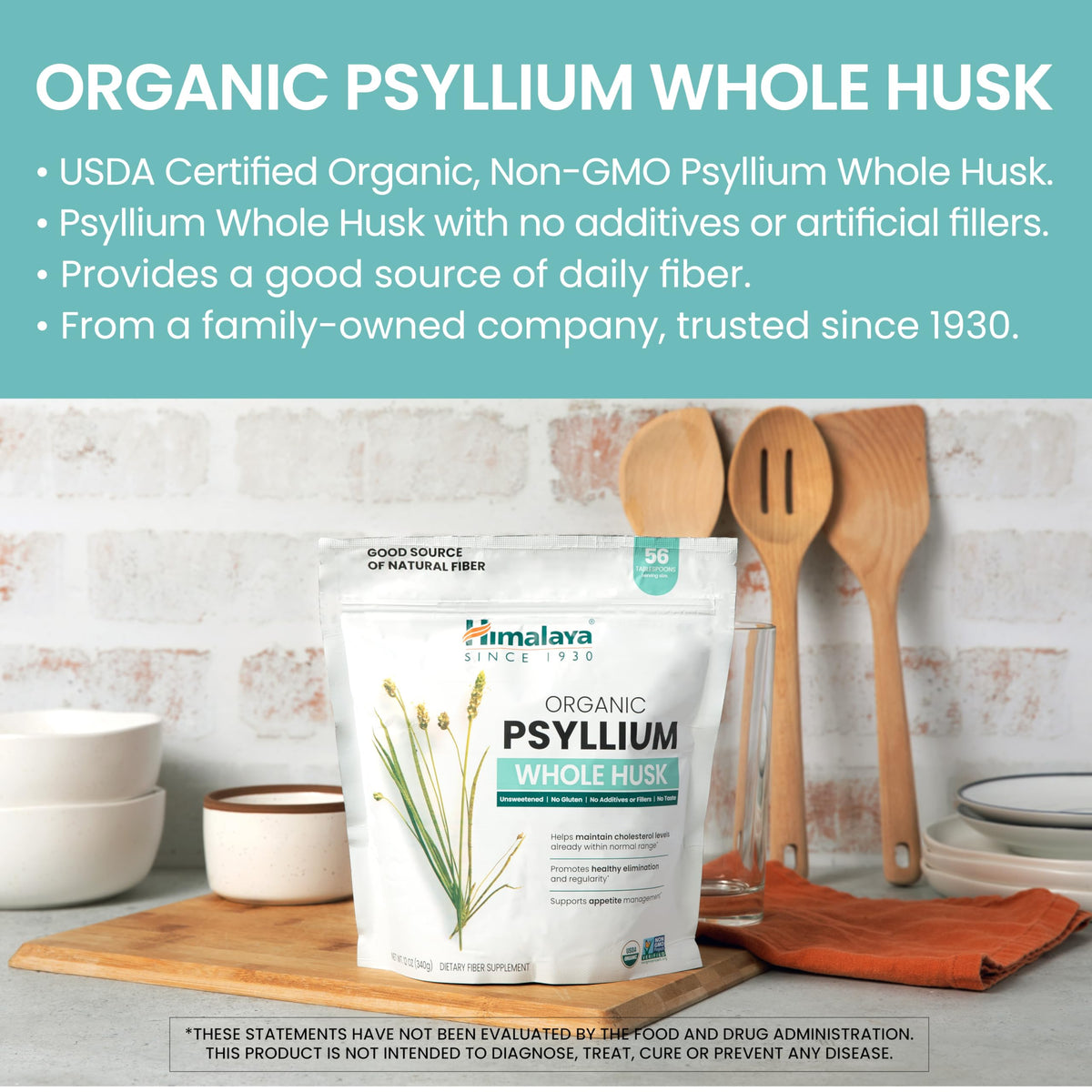 Organic Psyllium Whole Husk Fiber Supplement, Unflavored, 12 oz Y3775
