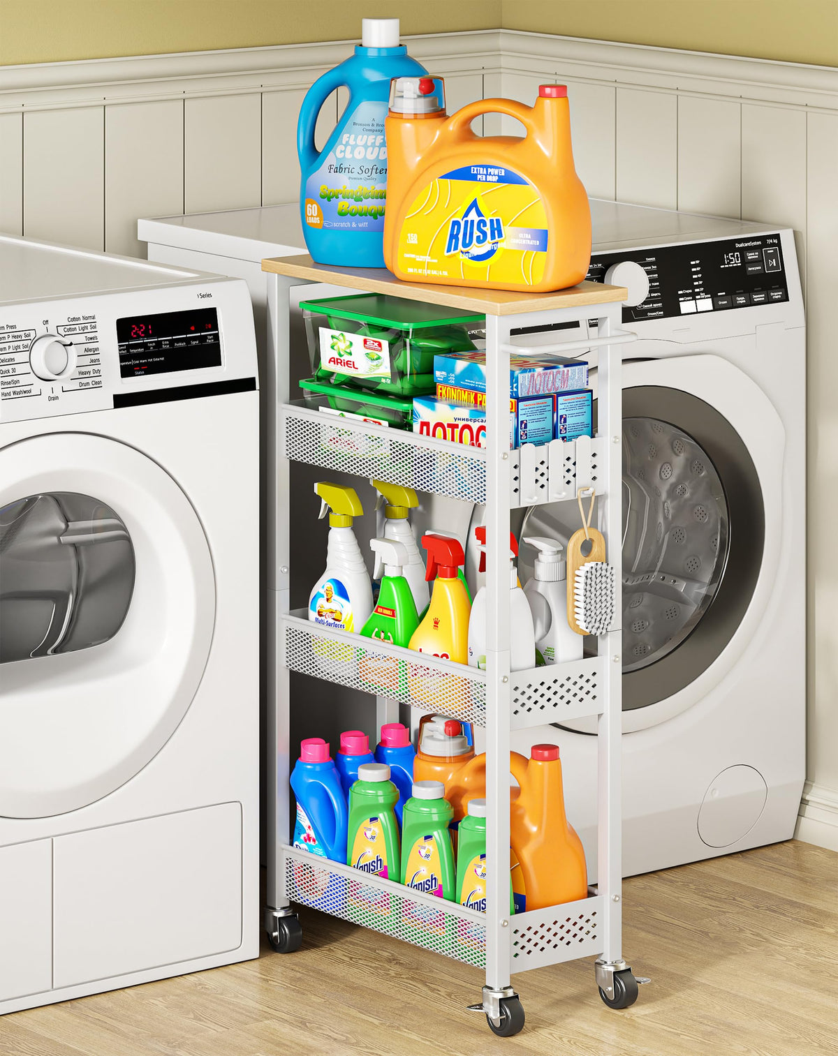 Laundry Room Organization Cart with Casters Y3573