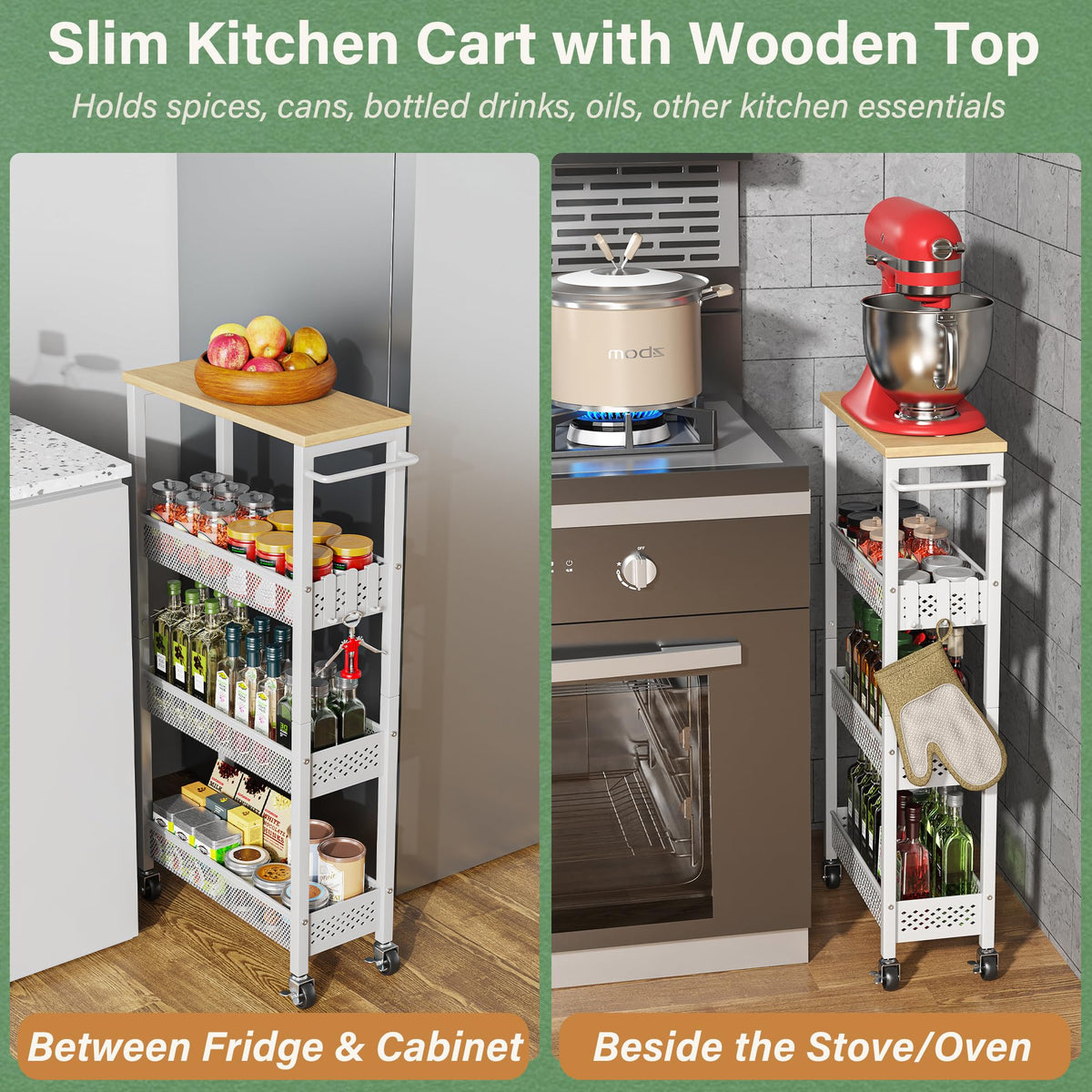 Laundry Room Organization Cart with Casters Y3573