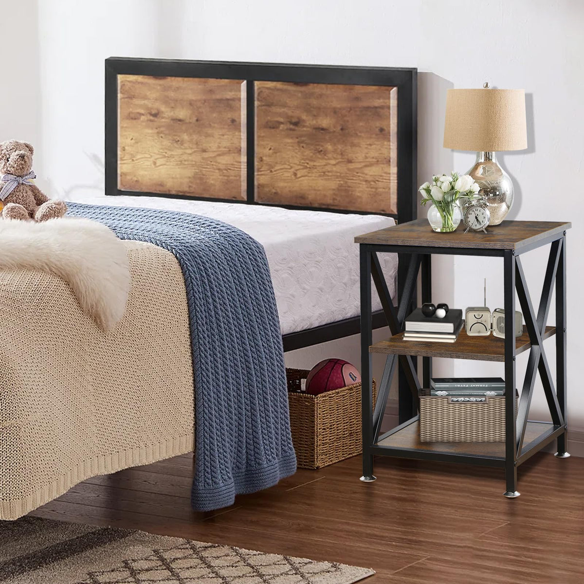 Square End Tables Set of 2 Rustic Brown O85990