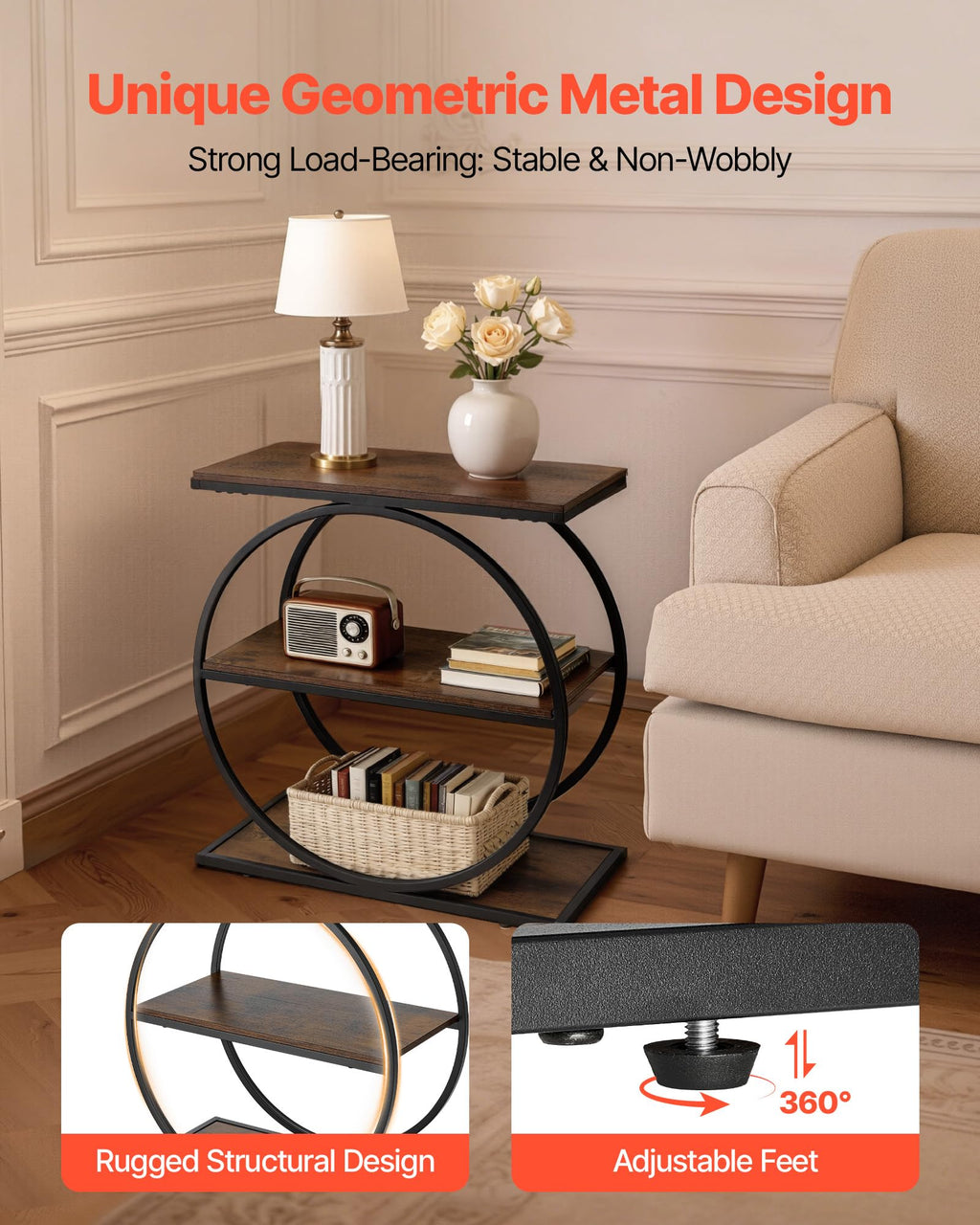 3-Tier Narrow Side Table with Open Storage Shelves N92703