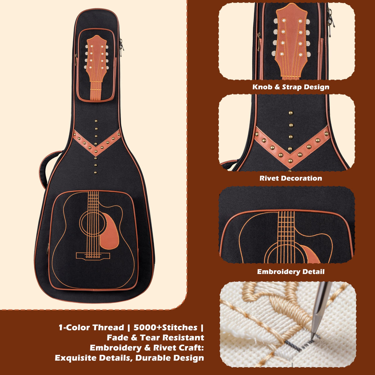 40/41/42" Waterproof PU Leather Acoustic Guitar Bag W588