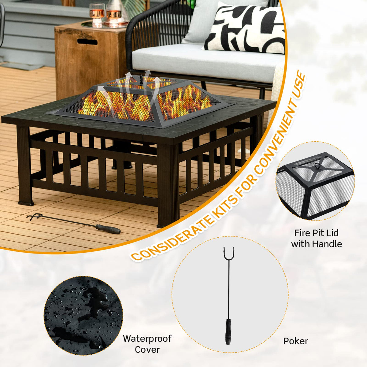 32 Inch Square Steel Wood Burning Fire Pit X687