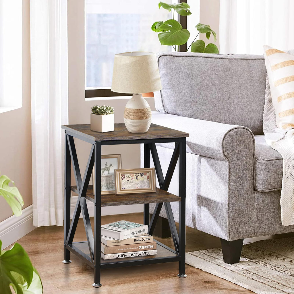 Square End Tables Set of 2 Rustic Brown O85990