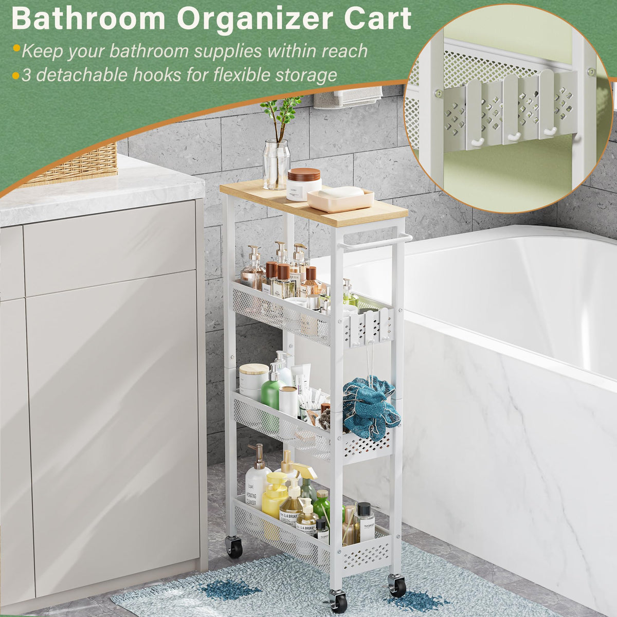 Laundry Room Organization Cart with Casters Y3573