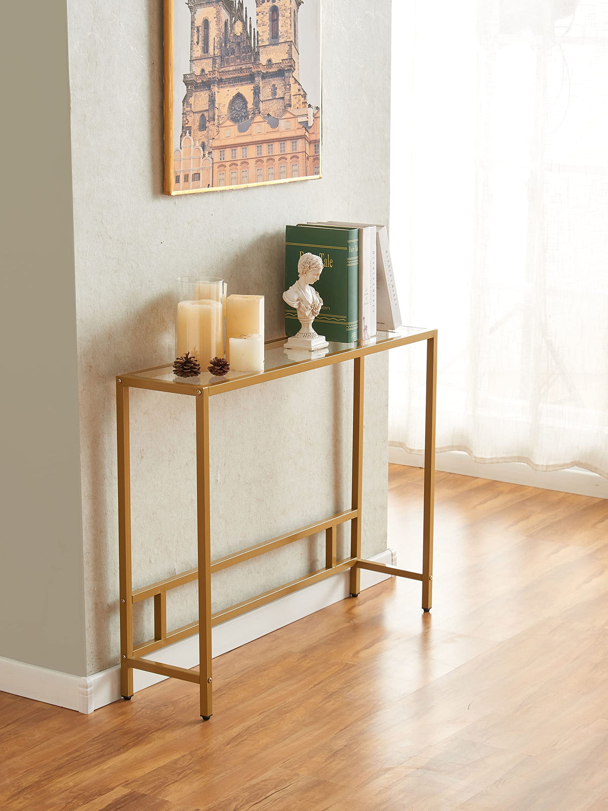 Small Modern Console Table Tempered Glass Metal Frame Z9835