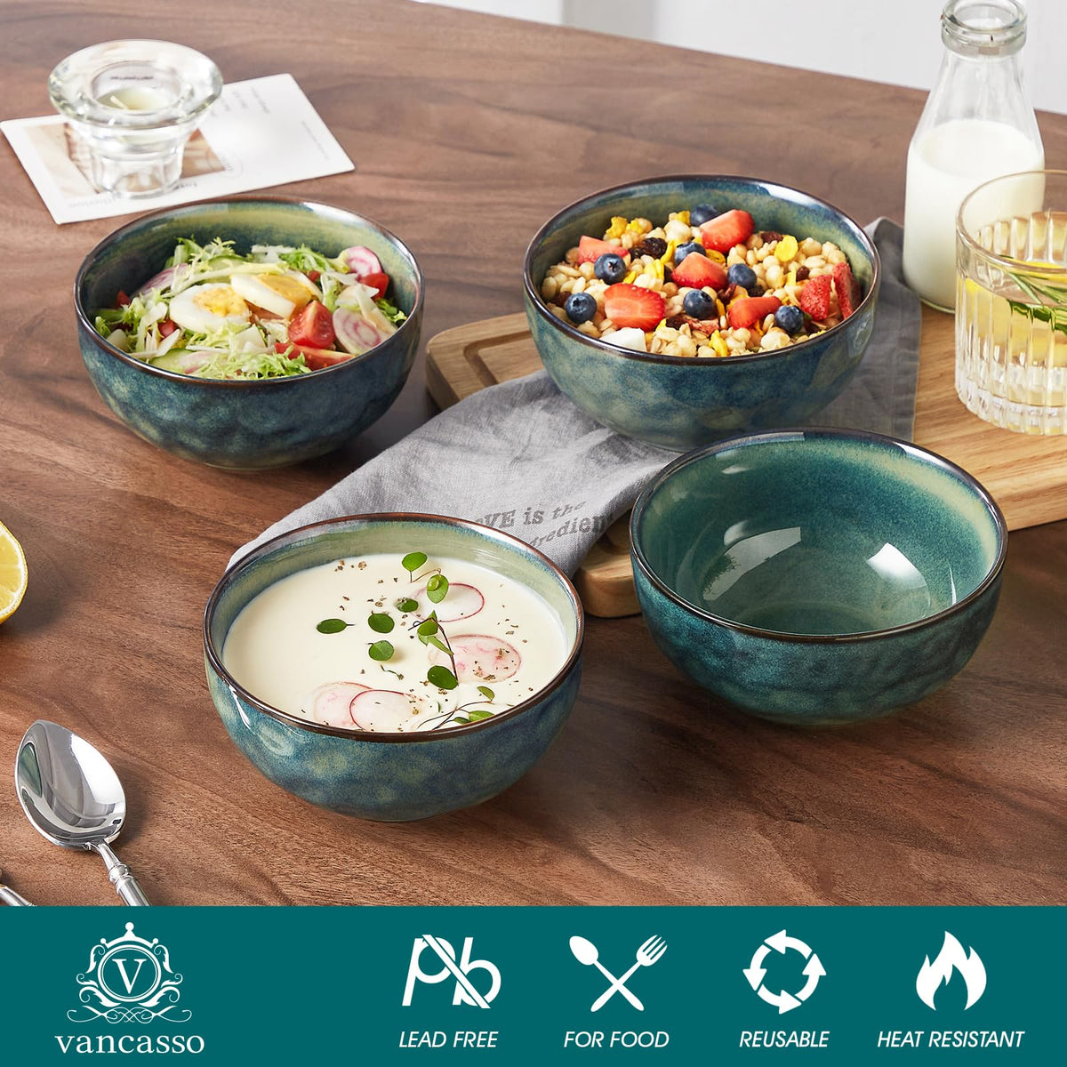 Ceramic Green Bowls Set of 4 P810