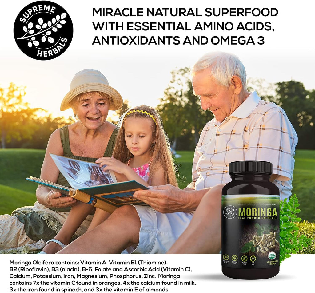 Organic Moringa Leaf Powder Capsules 500mg 120 Capsules Q257252