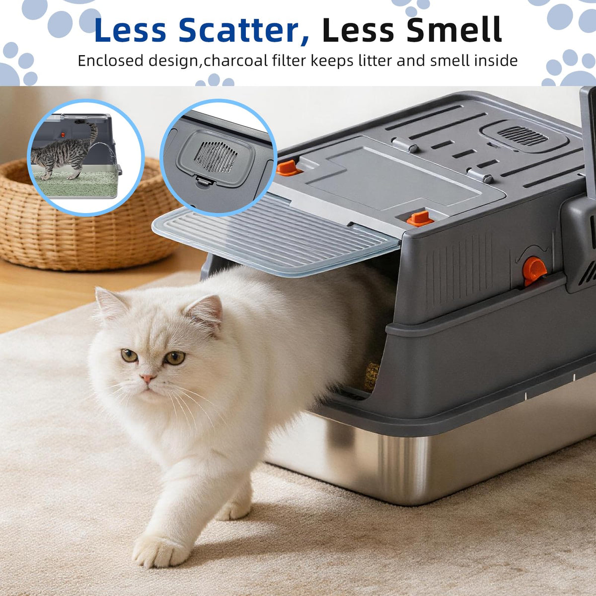 Stainless Steel Covered Cat Litter Box with High Sides H9234