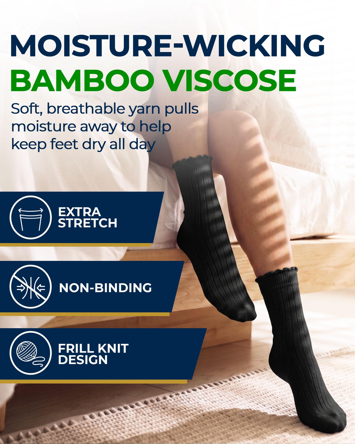 Knit Bamboo Viscose Diabetic Socks 6 Pairs X3741
