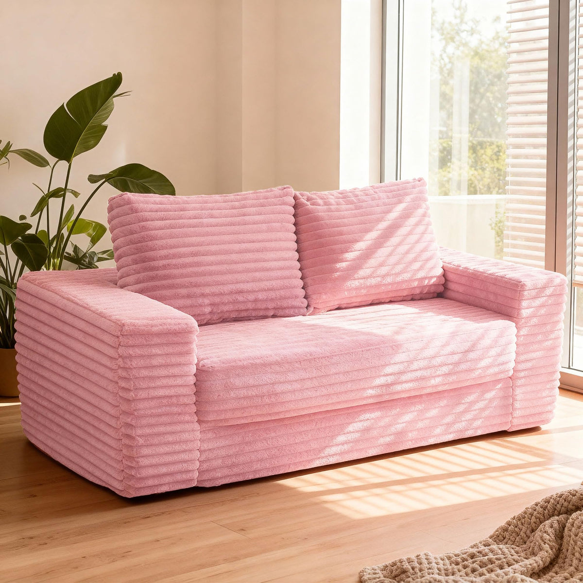 62" Pink Convertible Folding Sofa Bed I52755